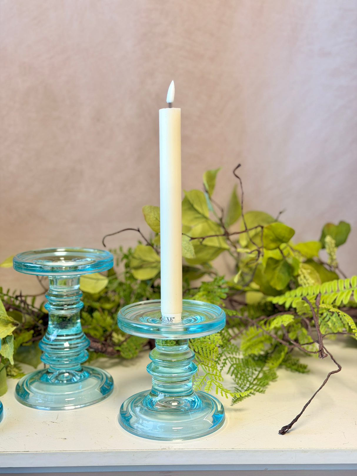 Coastal Blue Glass Candleholder Set of 3