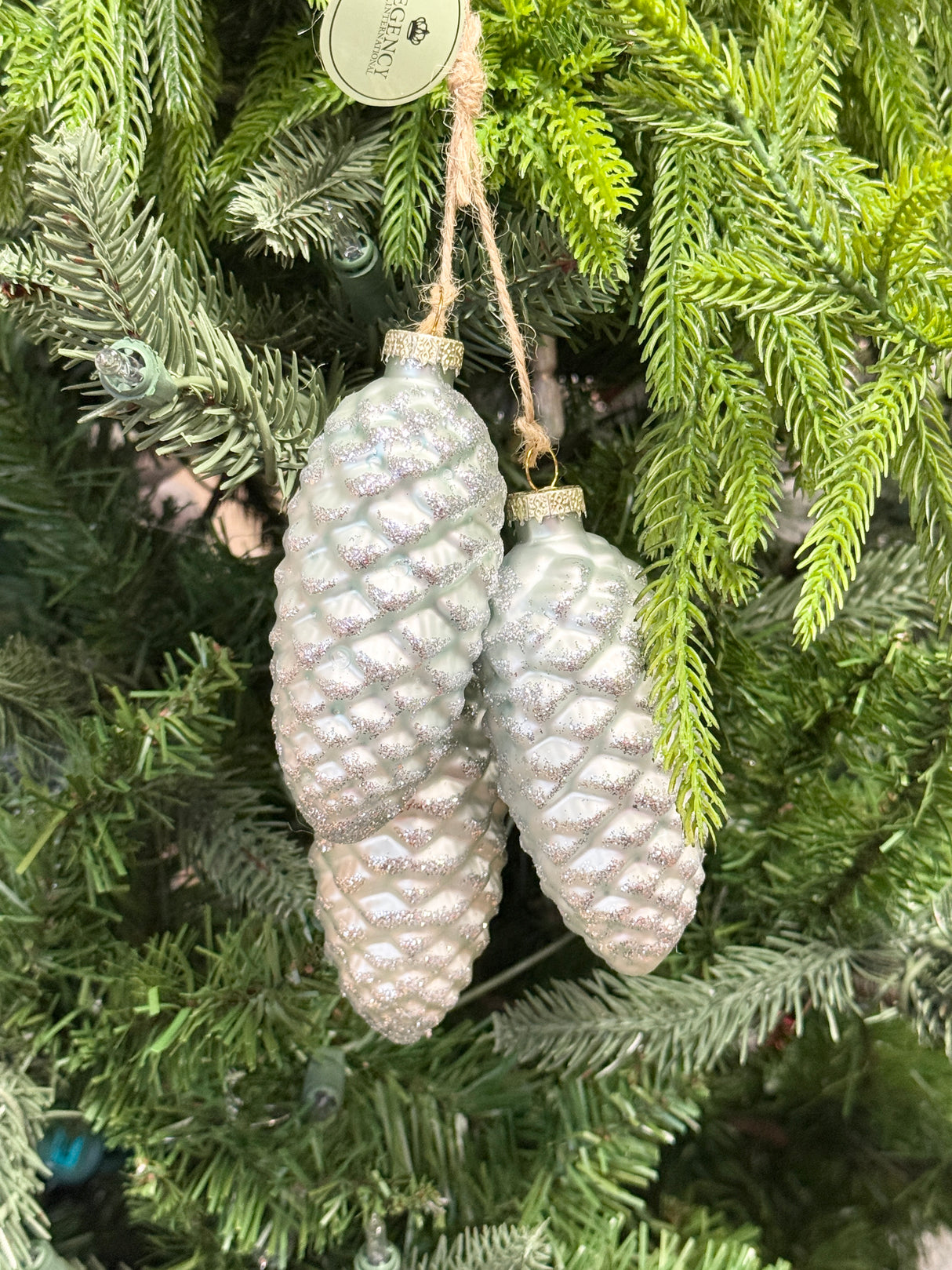 Aqua Glass Pinecone Trio Ornament