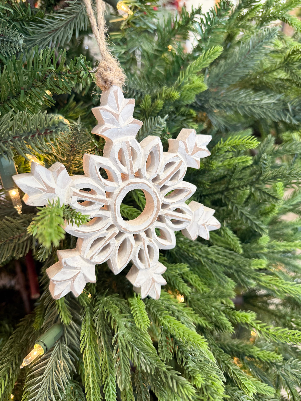 Carved Wood Snowflake Ornament s