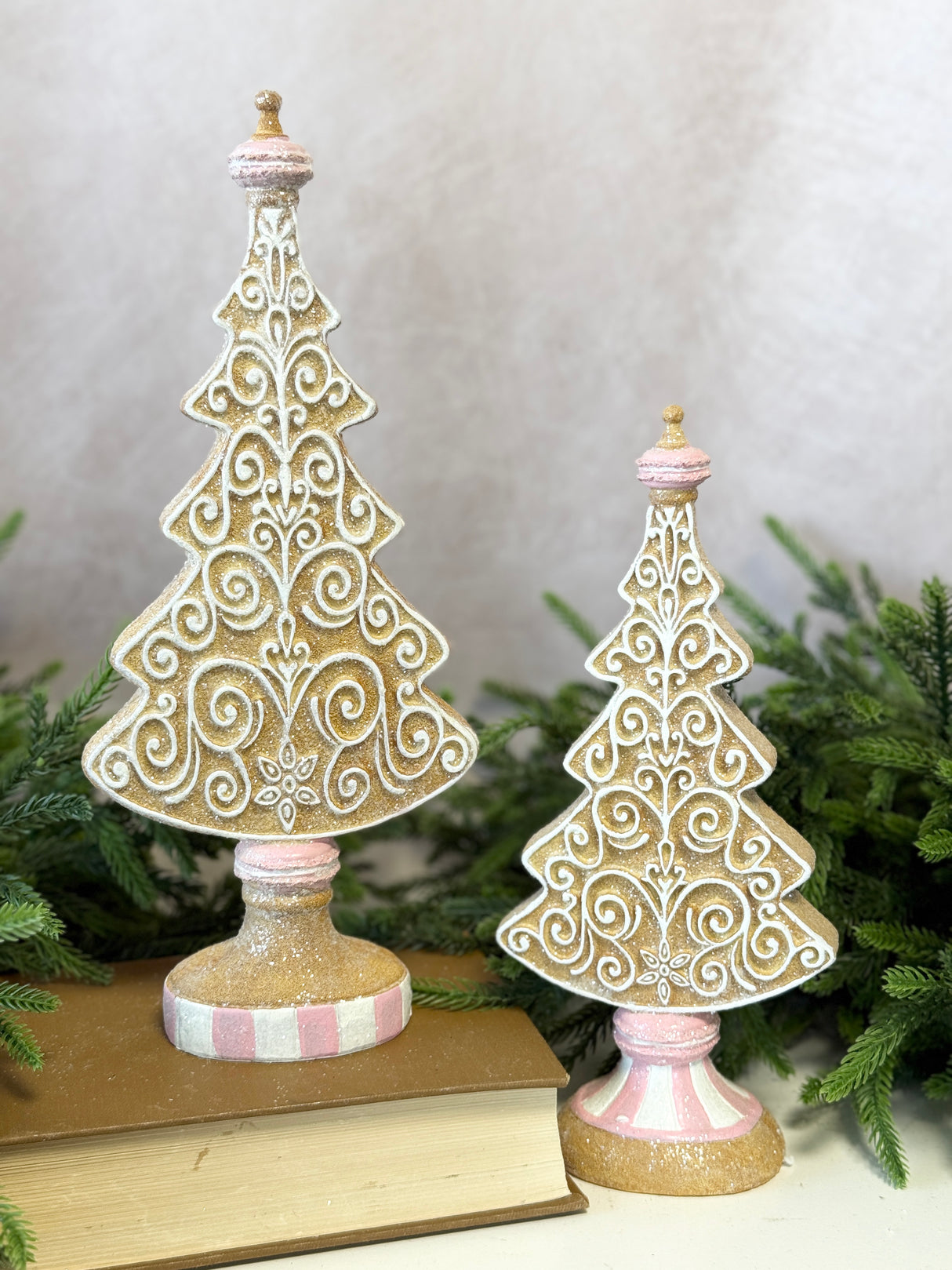 Resin Iced Gingerbread Tree Set of 2