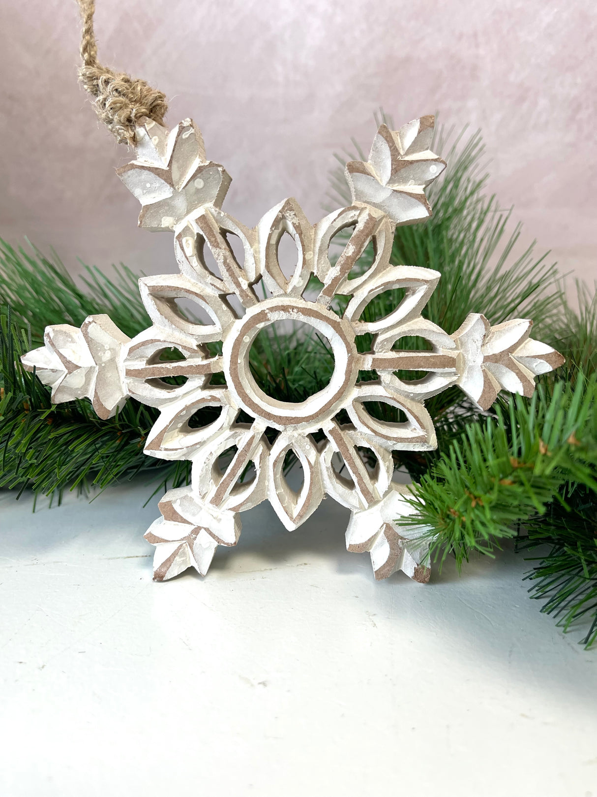 Carved Wood Snowflake Ornament s