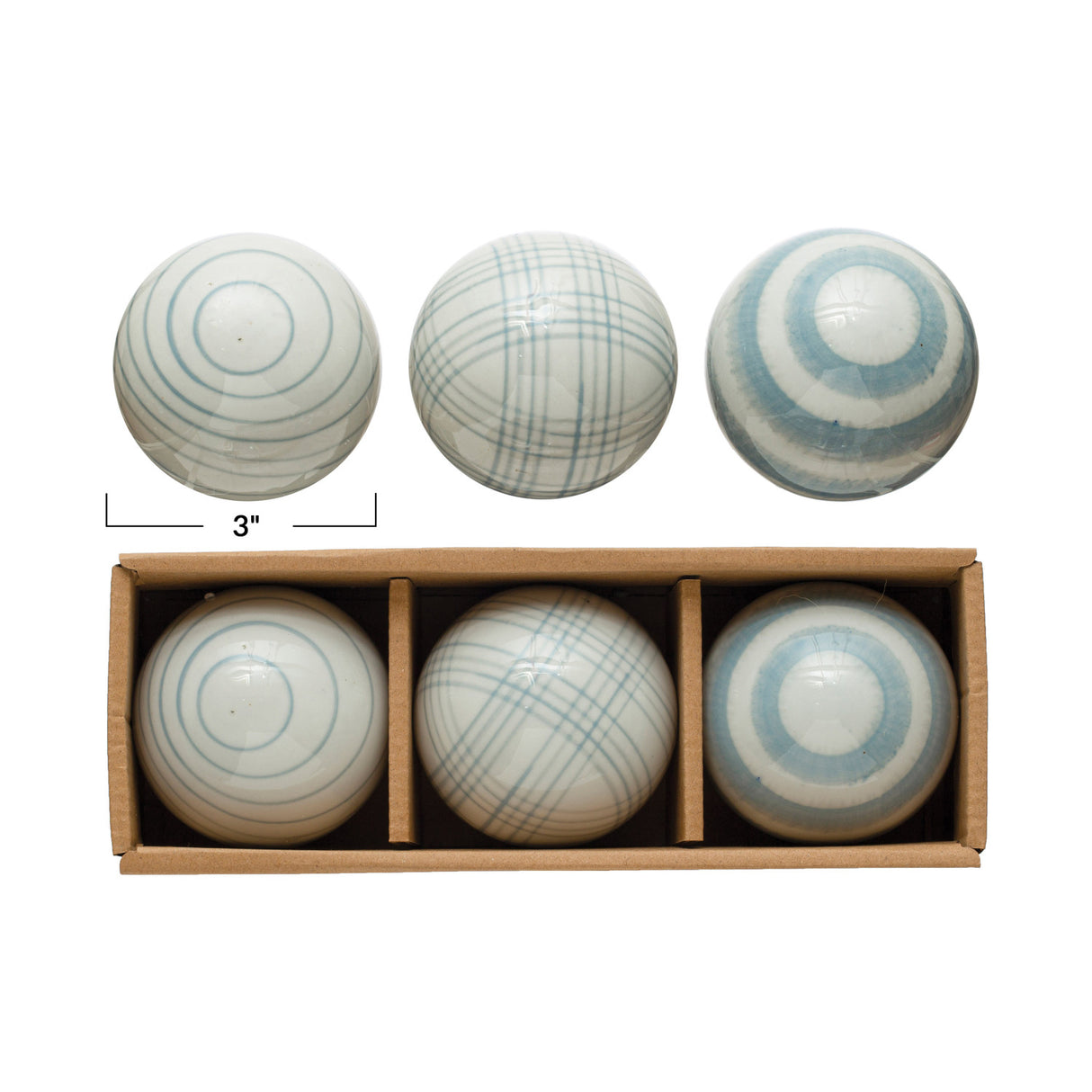 Blue Hand-Painted Stoneware Orbs - 3 Styles