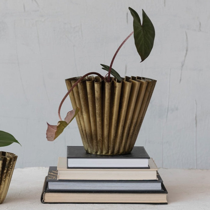 8" Fluted Metal Planter