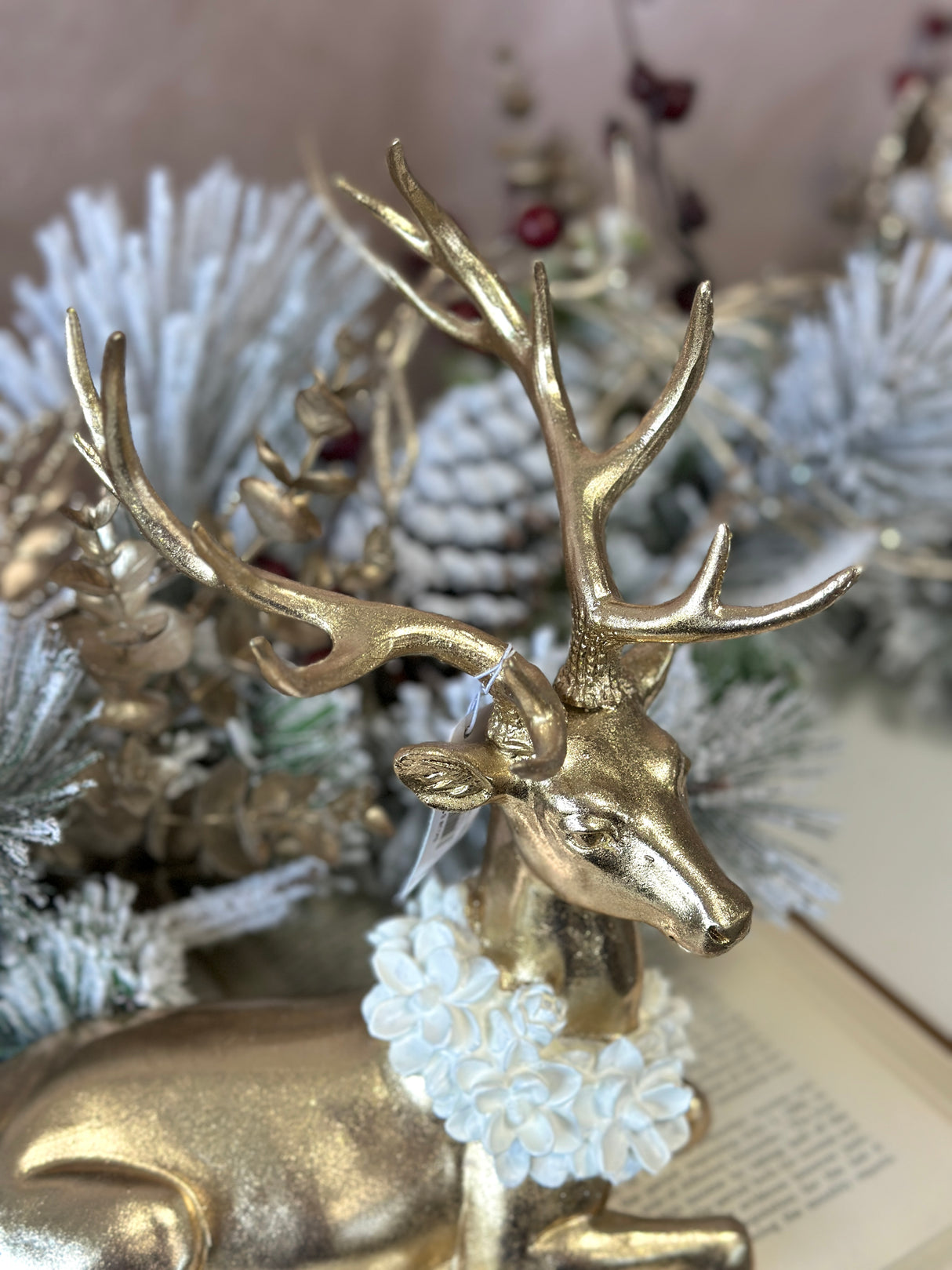 Winter Tale Gold Resin Laying Deer