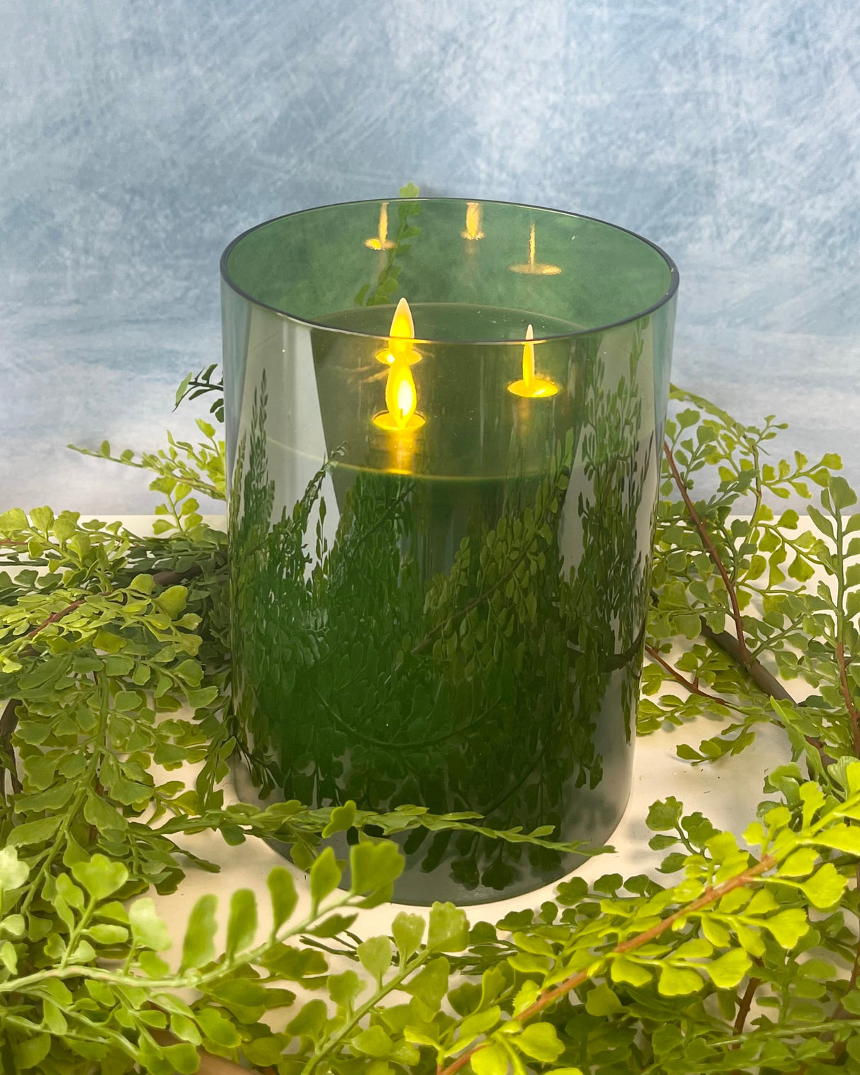 Dark Green 3-Wick 6x8" LED Candle