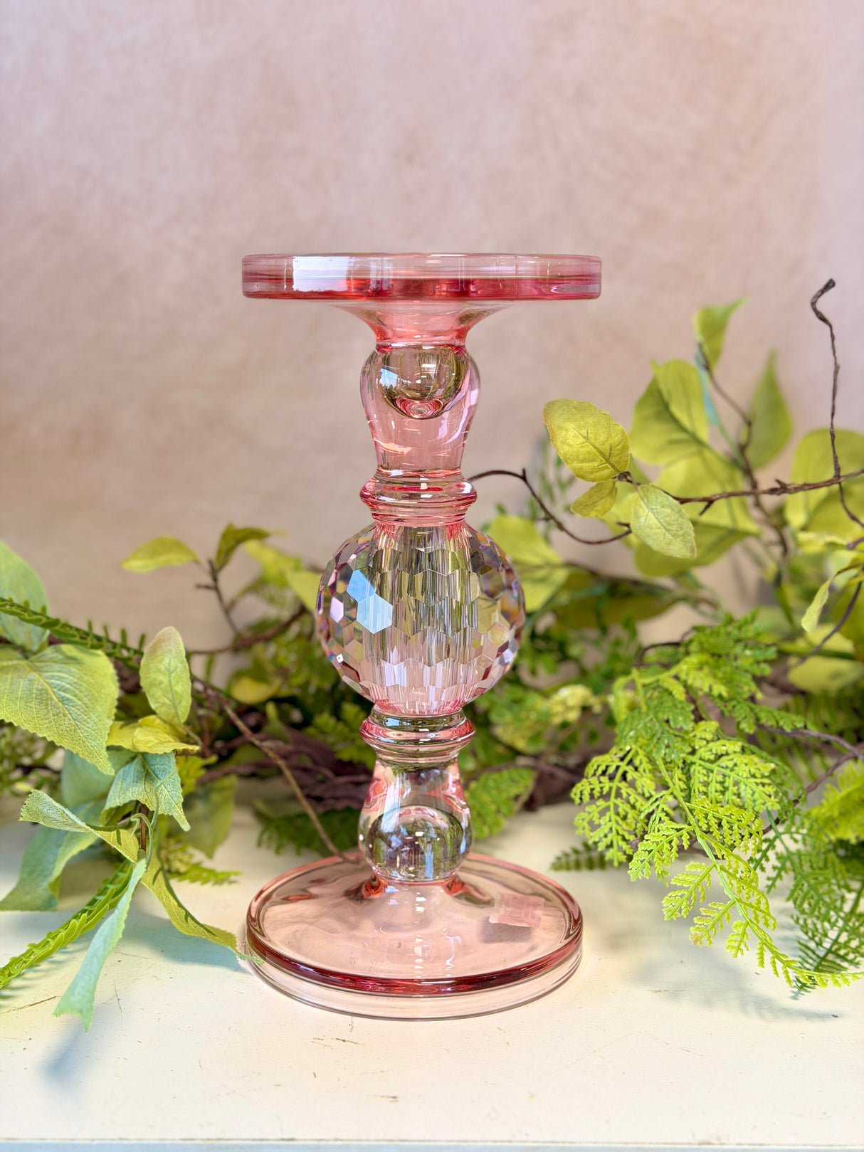 10" Pink Glass Candleholder