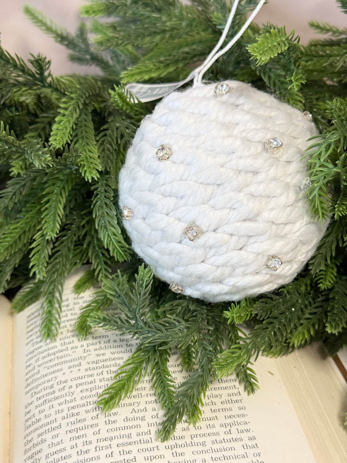 4" White Jewel Braid Yarn Ornament