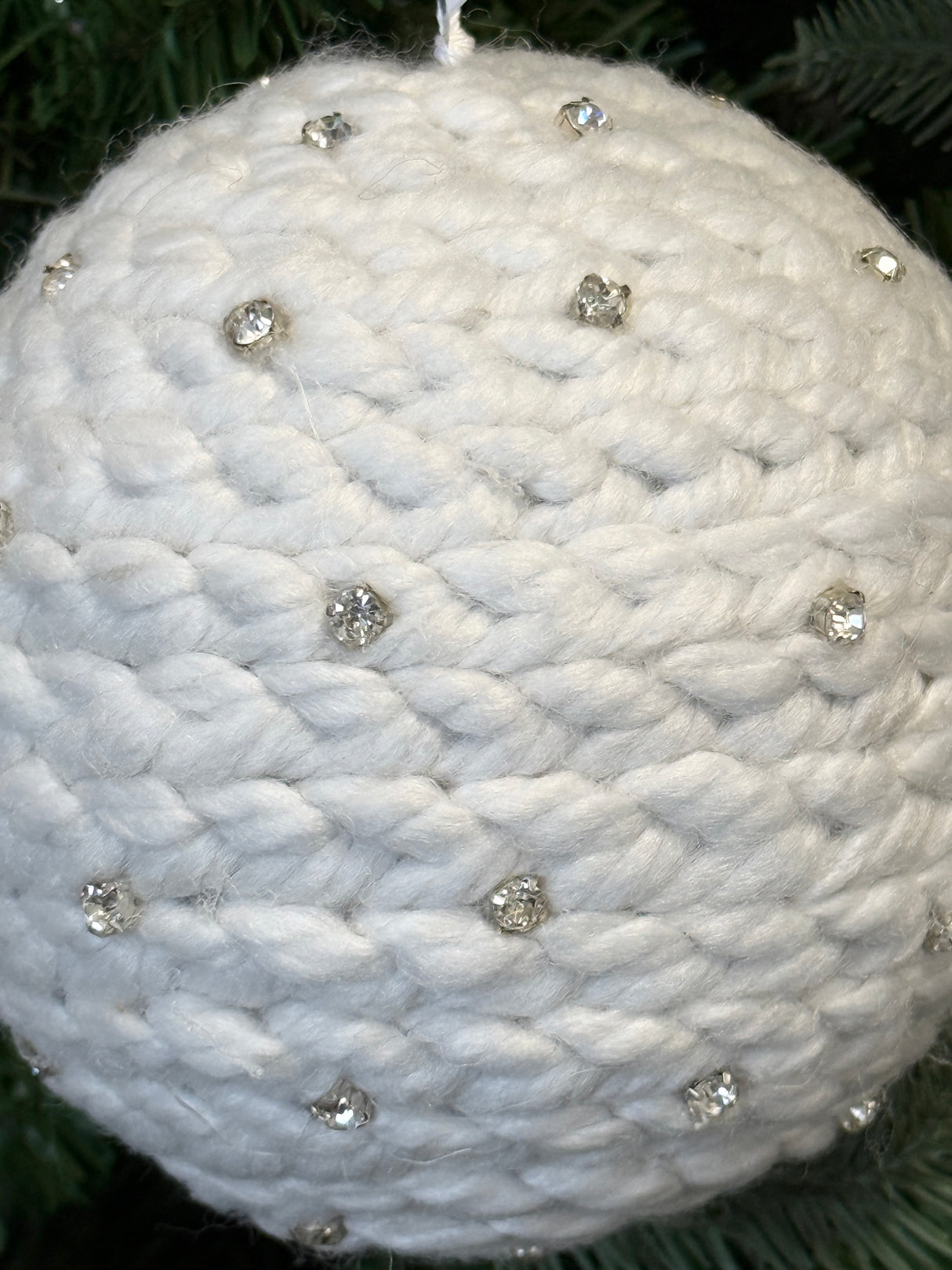 6" White Jewel Braid Yarn Ornament