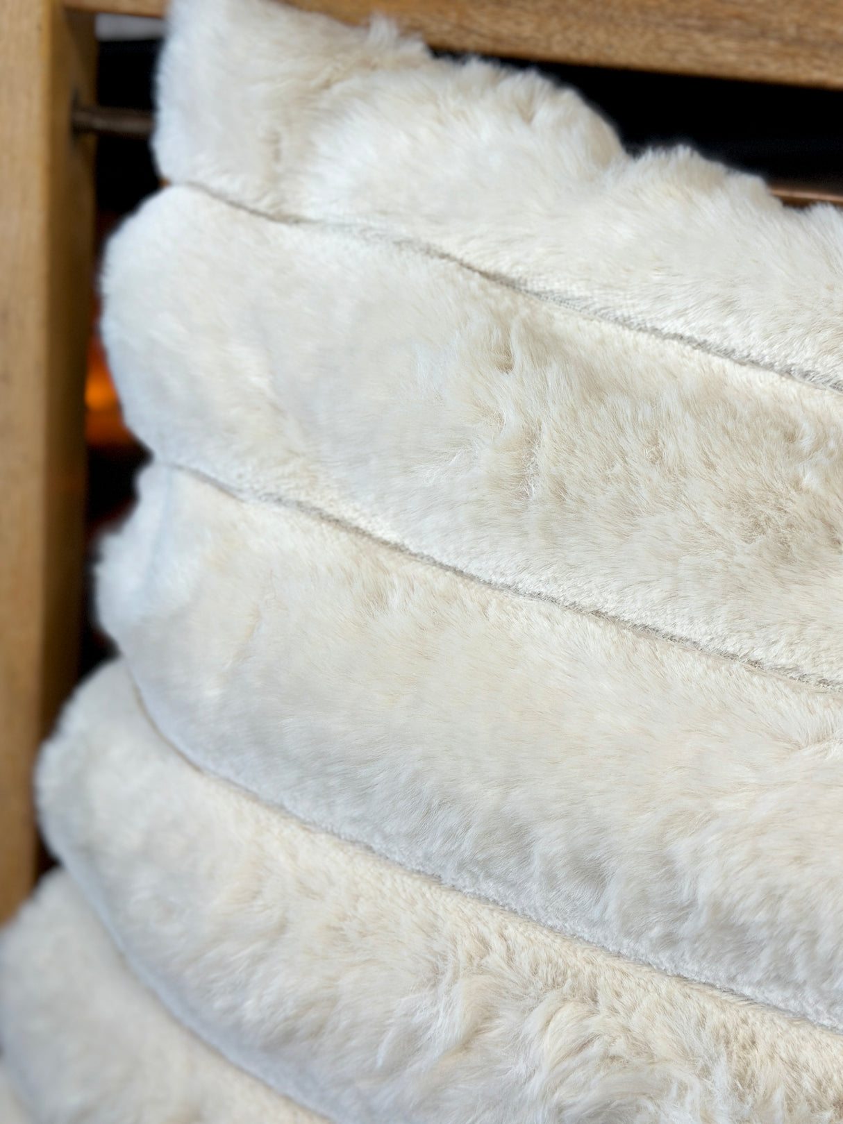 Cream Faux Fur & Velvet Pillow with Channel Stitch