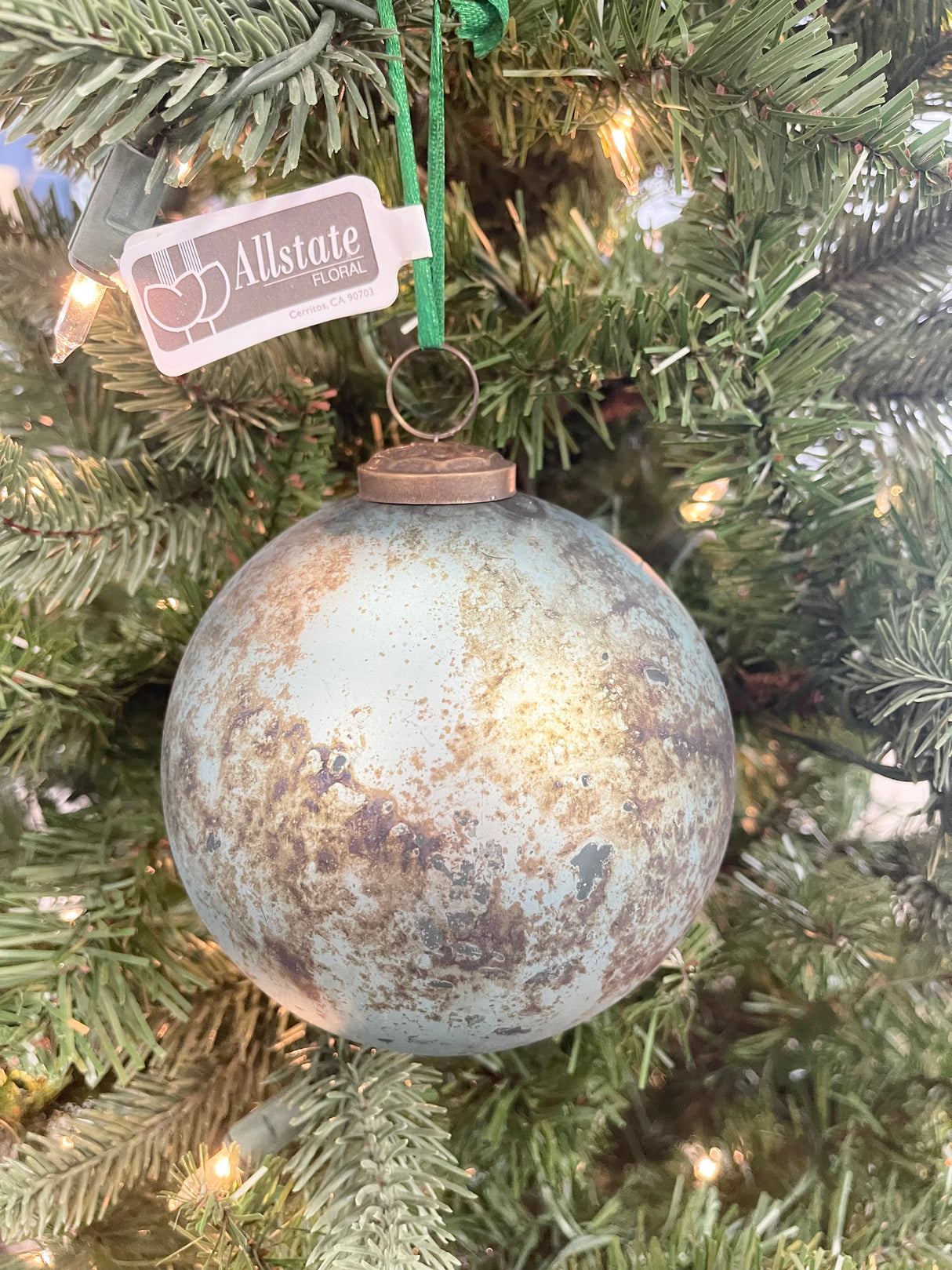 Patina Blue Sky Glass Ornament