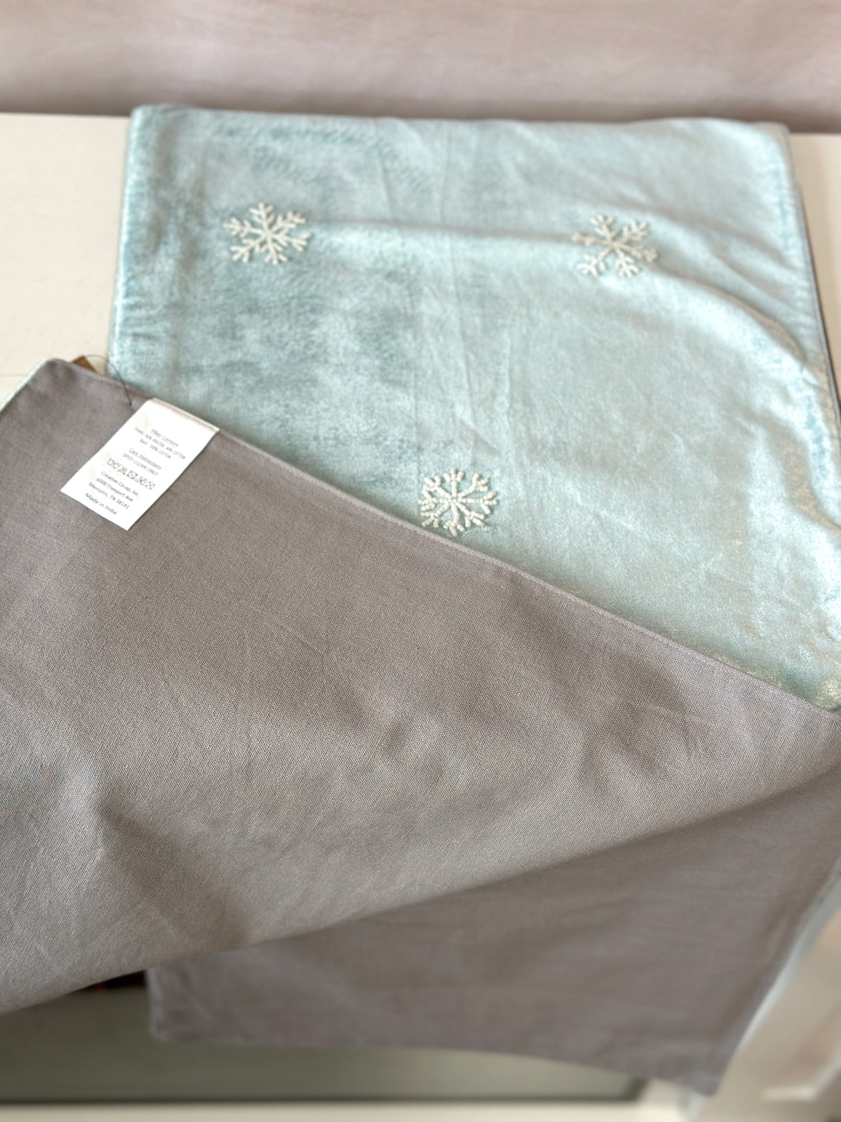 Silver Foil Trees & Beaded Snowflakes Velvet Table Runner