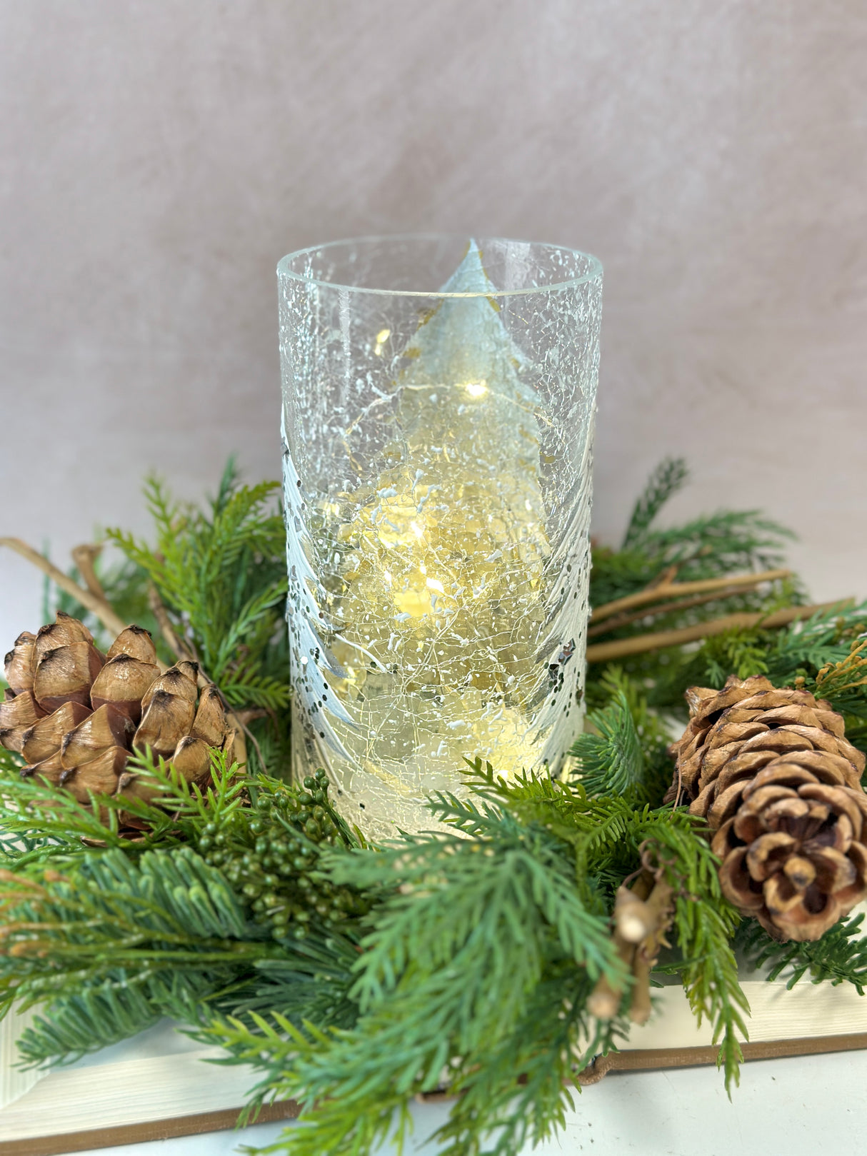 Gold Tree Lighted Glass Pillar