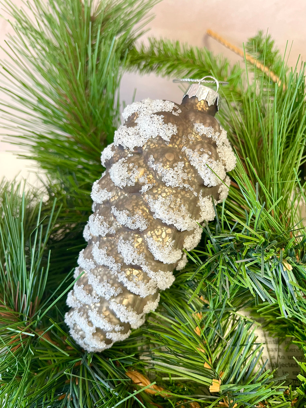 Winter Pinecone Glass Ornament