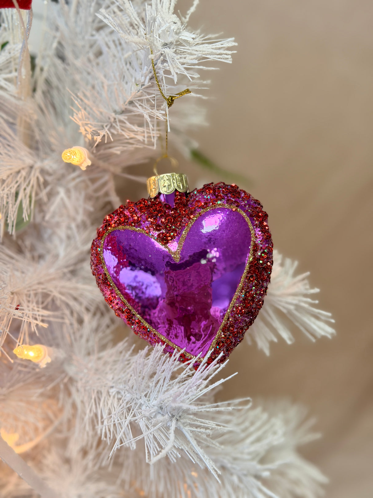 Glass Sequin Heart Ornament Box of 6