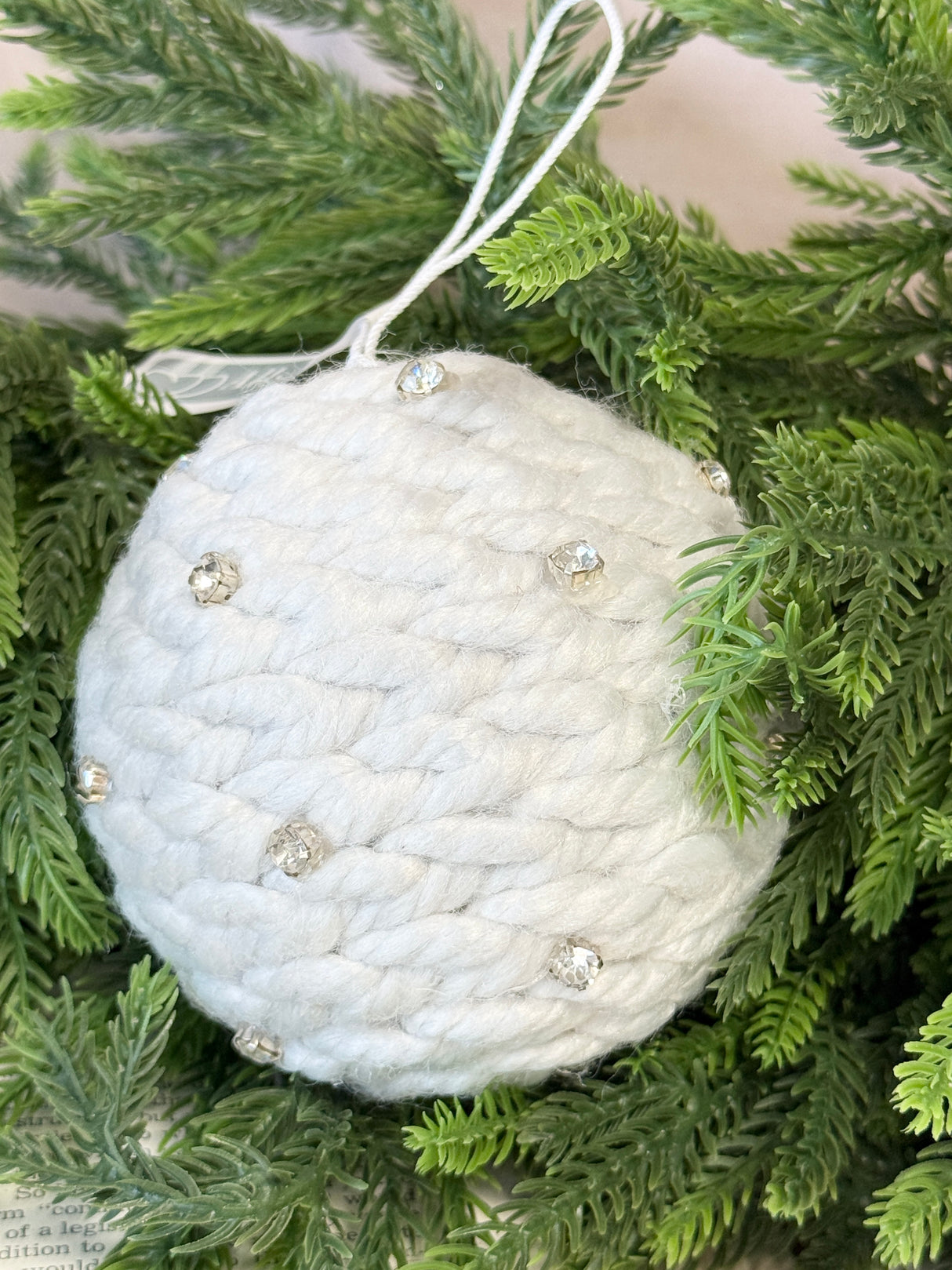 4" White Jewel Braid Yarn Ornament