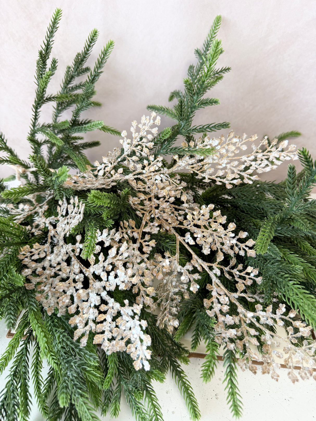 Soft Champagne Sequin Bendy Fern Spray