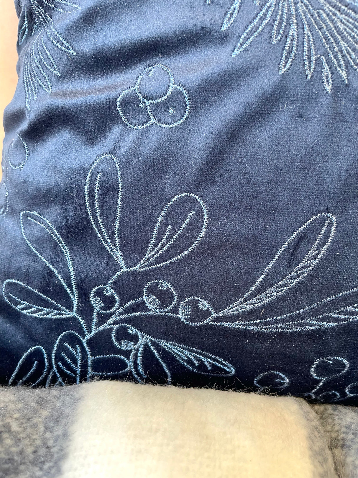Navy Holly & Mistletoe Pillow