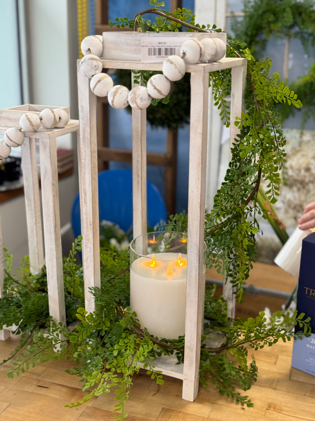 White Bead Handle Lantern -2 Sizes