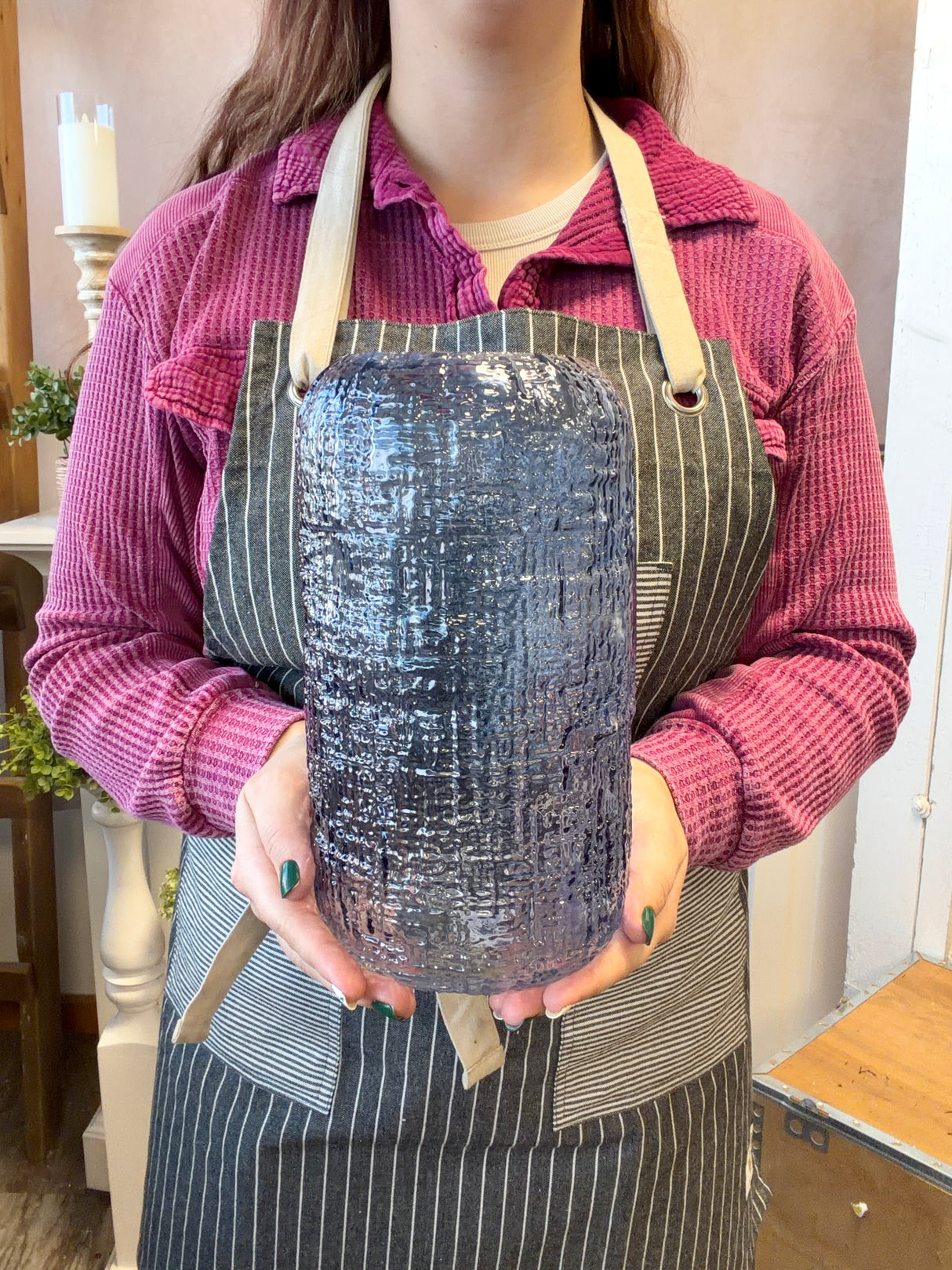 Denim Blue Textured Glass Vase