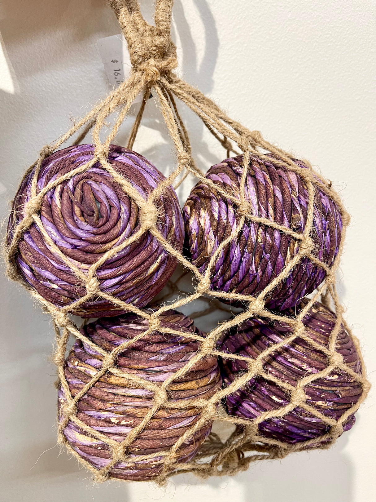 Purple Shola Rope Ball In Jute Bag