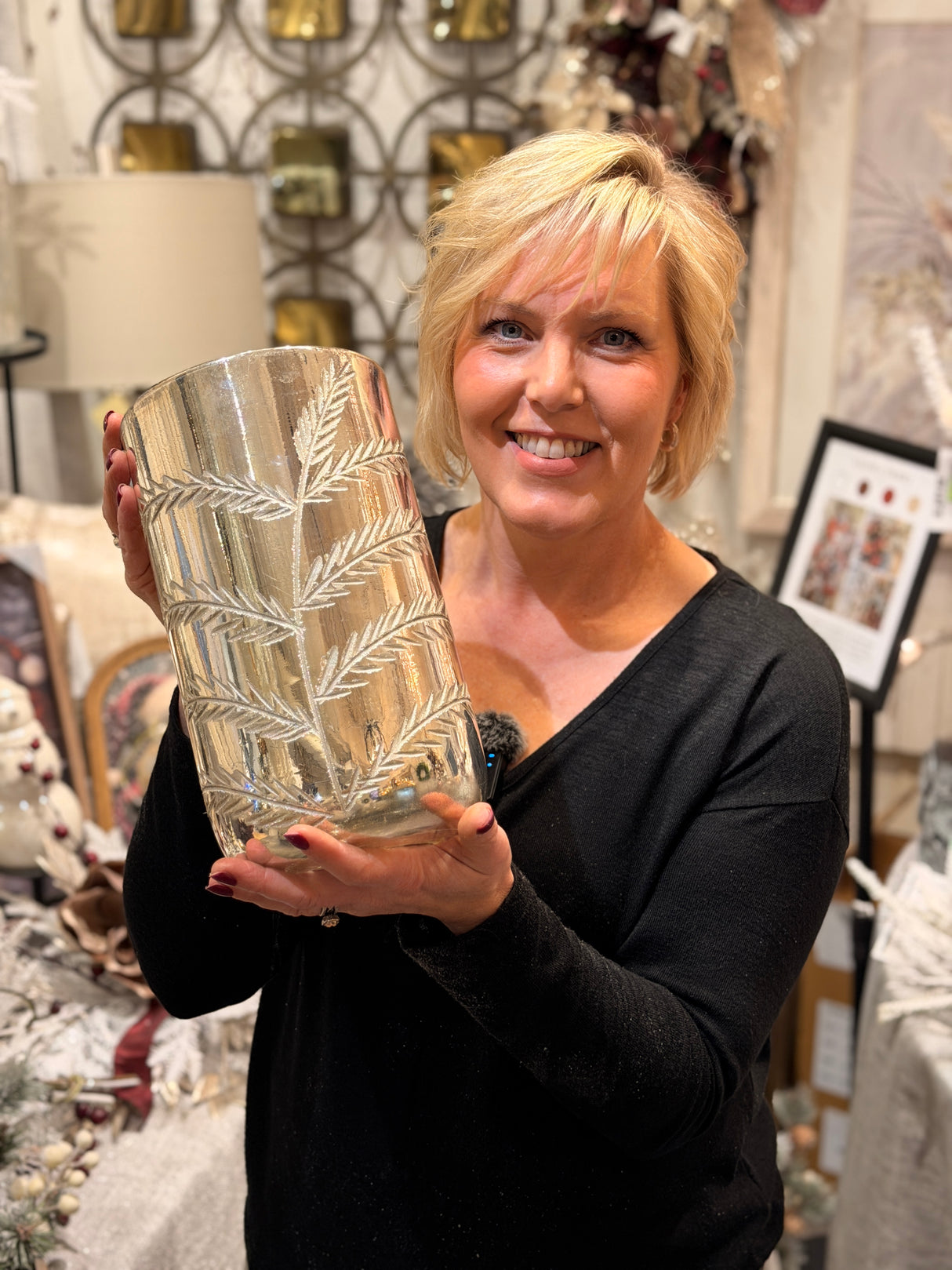 Etched Mercury Glass Hurricane