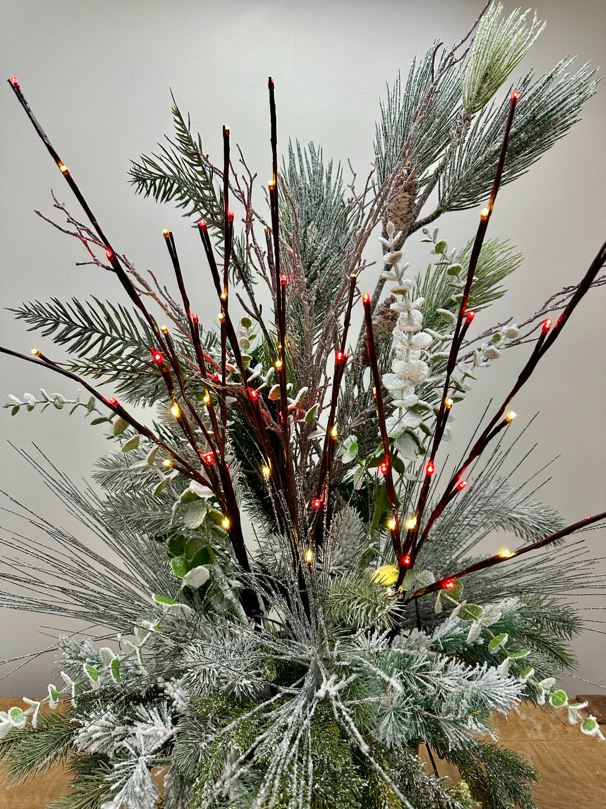 Outdoor Red & White Lighted Branch Set - Plug In