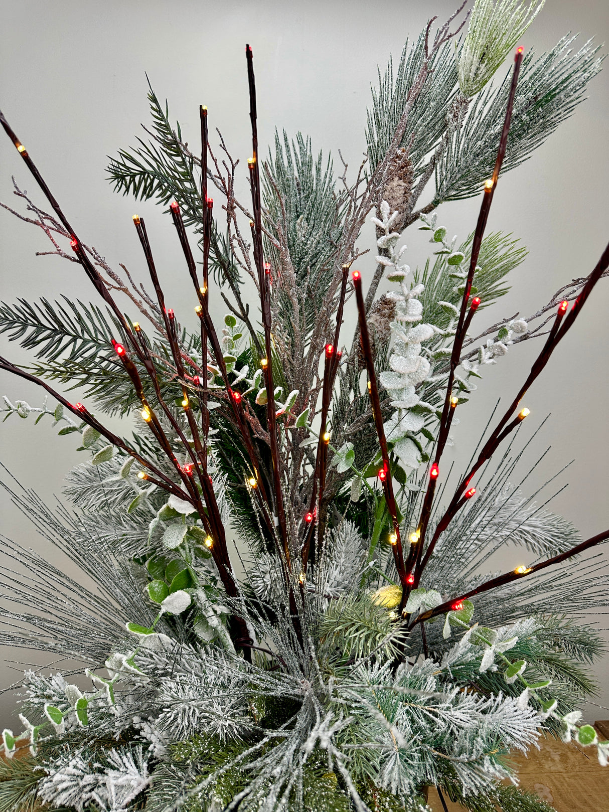 Outdoor Red & White Lighted Branch Set - Plug In