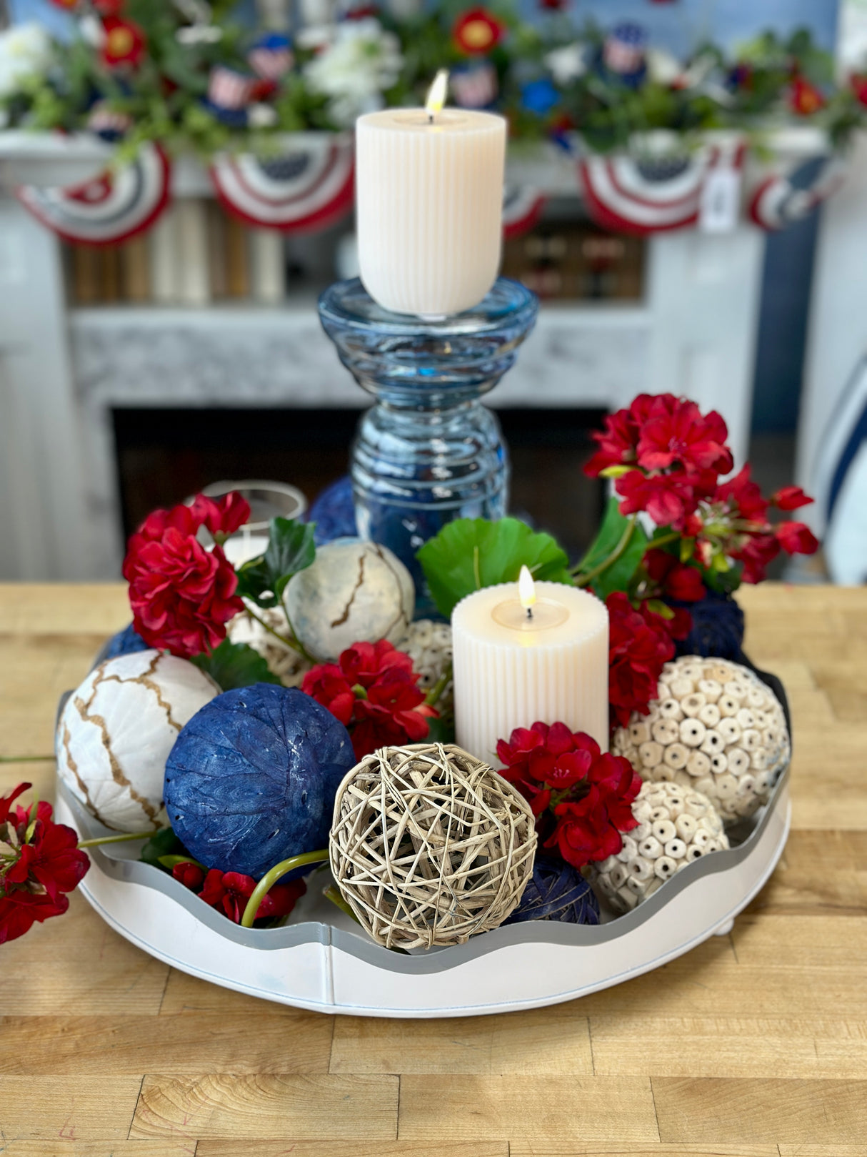 Large Recycled Blue Glass Candleholder