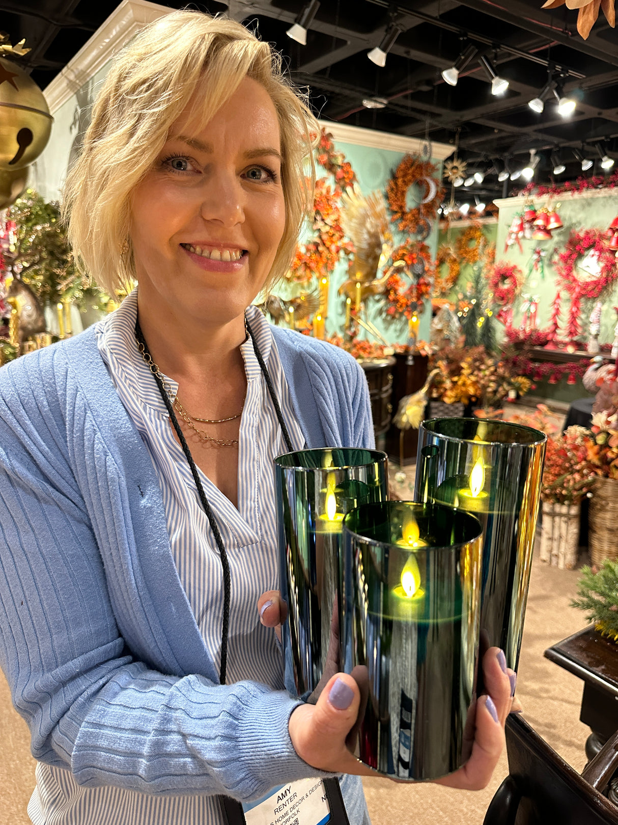 Green Moving LED Glass Candle Set