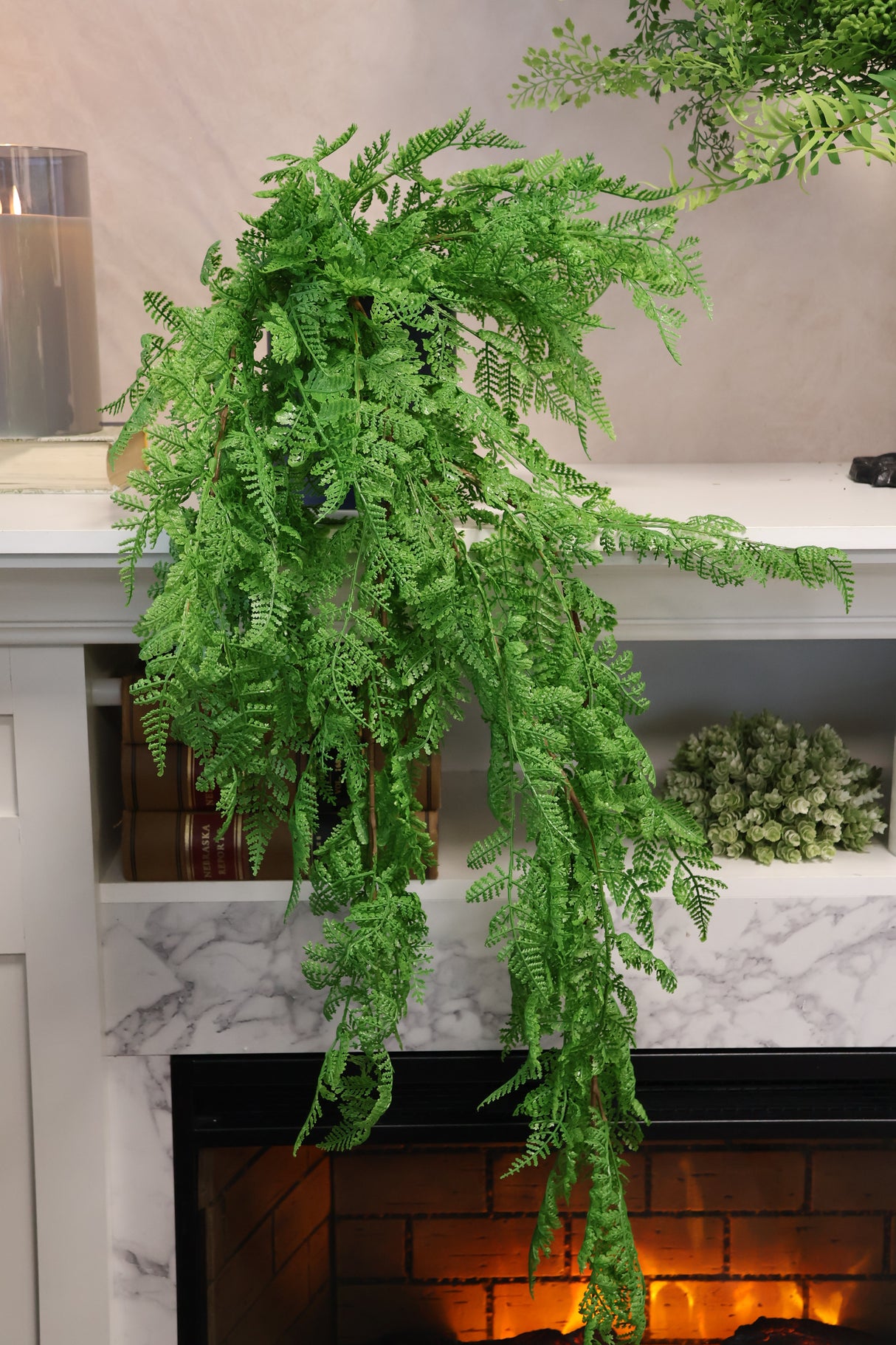 Real Touch Leather Fern Hanging Bush