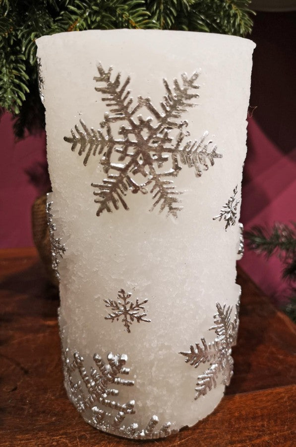Special Buy  Silver Snowflake Fountain Candle