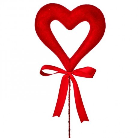 Red Flocked Open Heart Pick