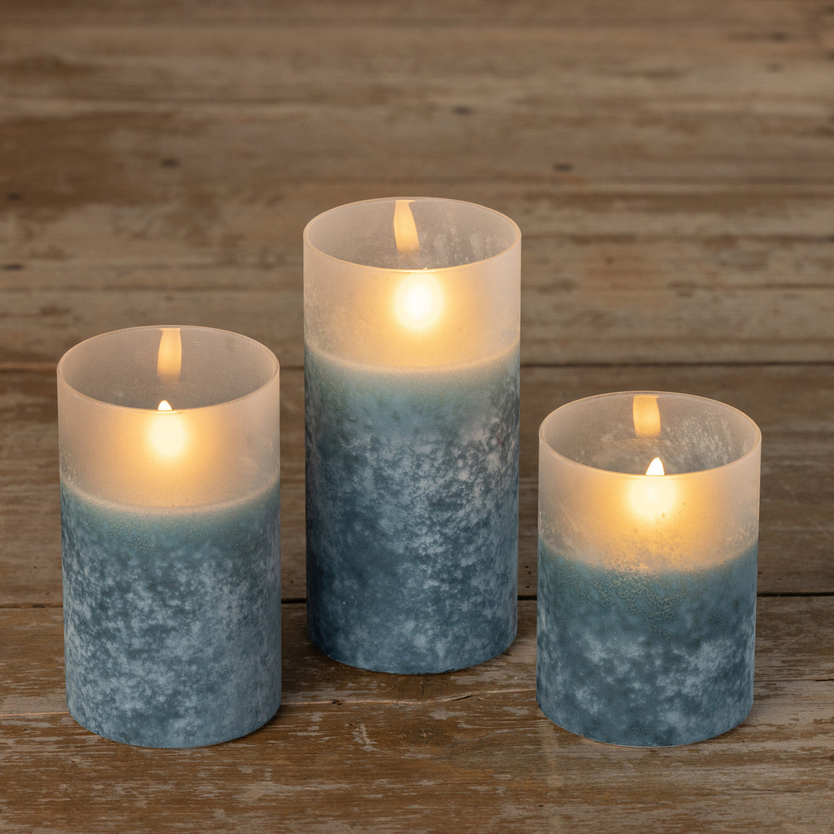 4" Blue Frosted Glass 3D Flame Candle