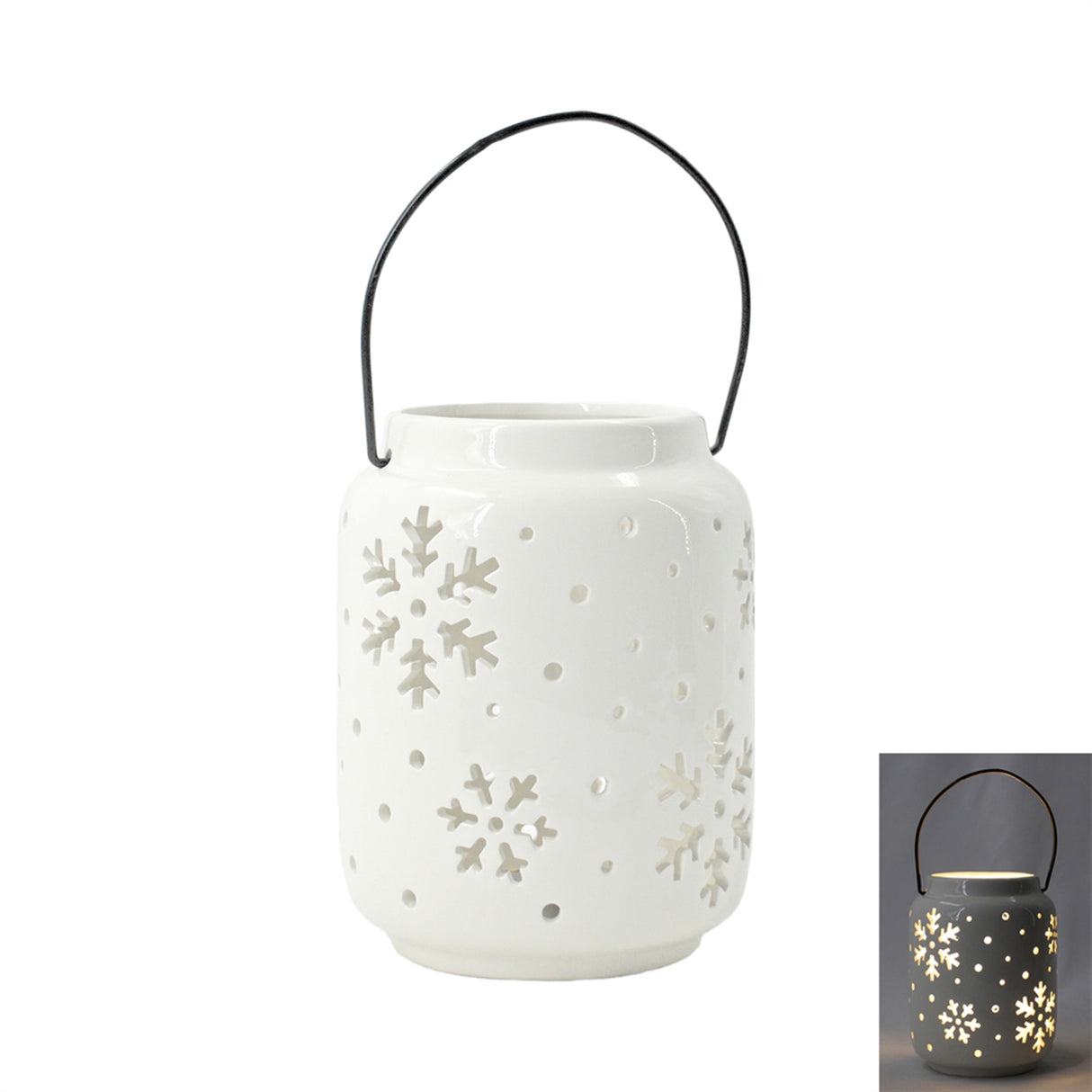 Lighted White Porcelain Joy Lantern