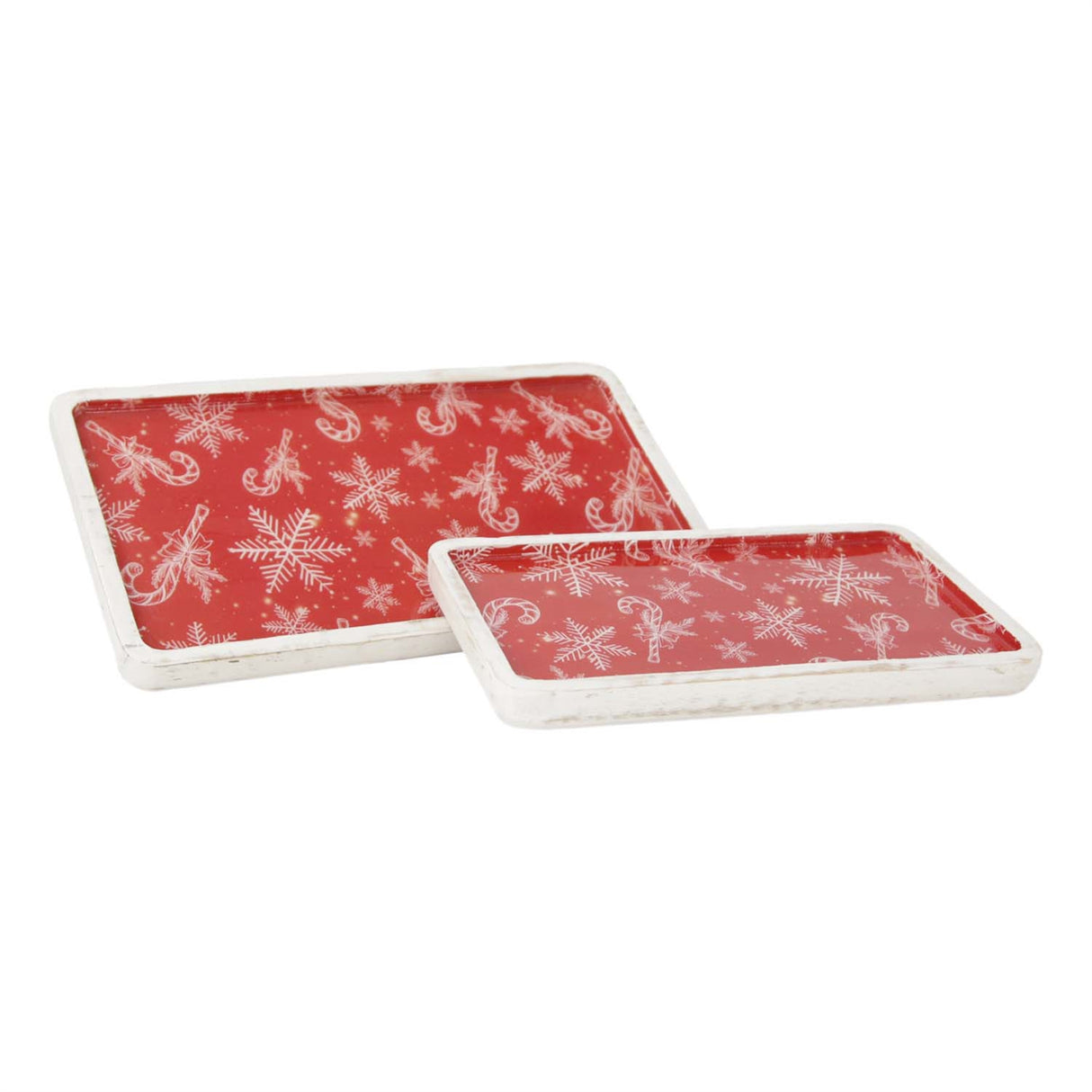 Red Snowflake Wood Tray - 2 Sizes