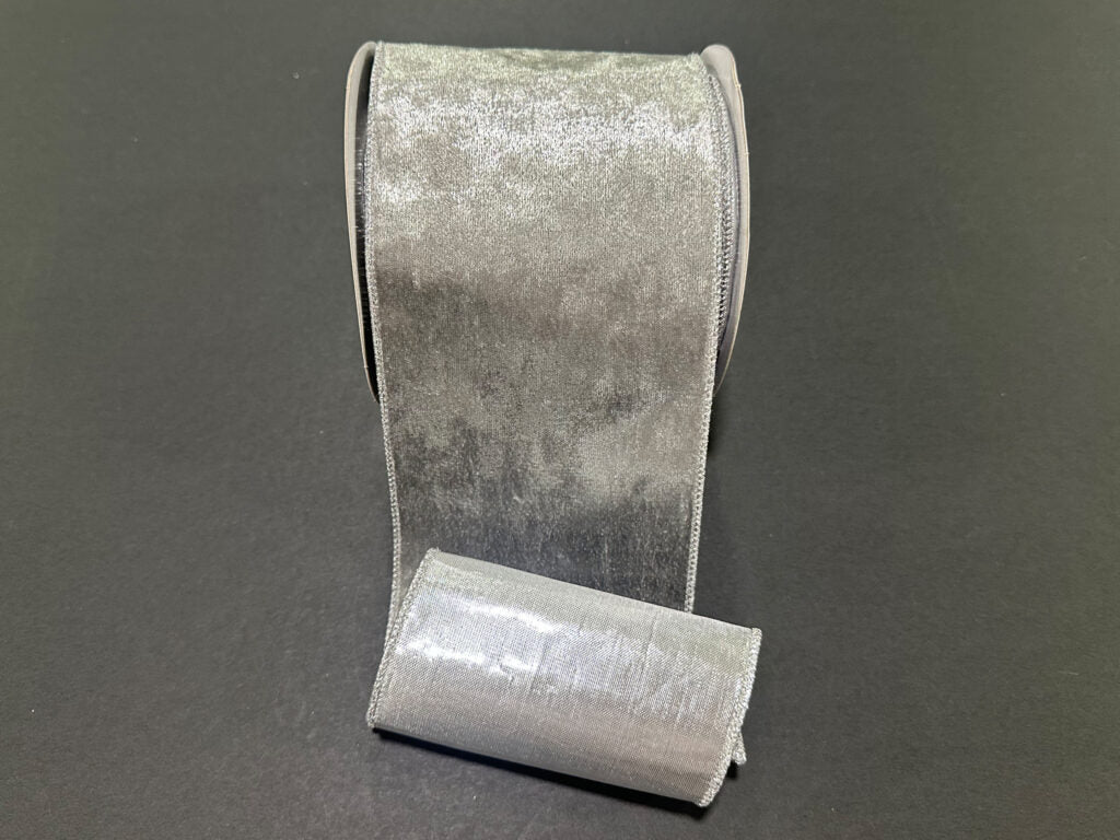 4" Grey Crushed Velvet Ribbon Bolt