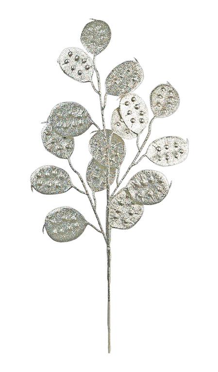 Platinum Glittered Lunaria Spray