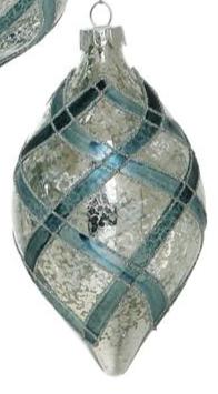 Mercury Glass Blue Stripe Ornament - 3 Styles