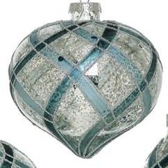 Mercury Glass Blue Stripe Ornament - 3 Styles