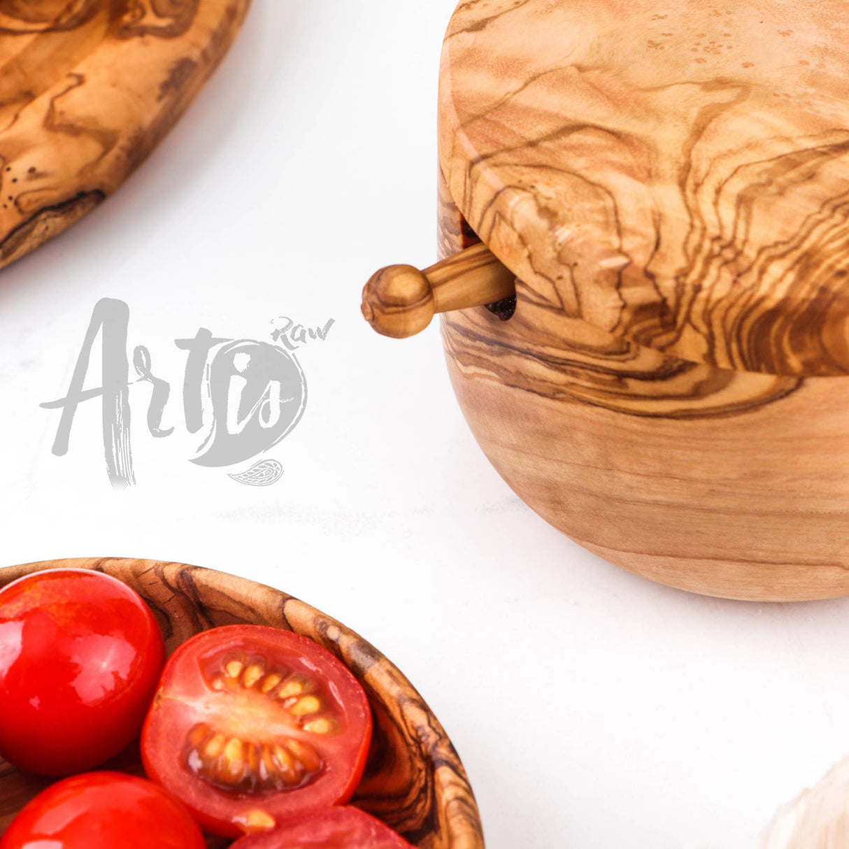 Olive Wood Handmade Salt Cellar with Scoop
