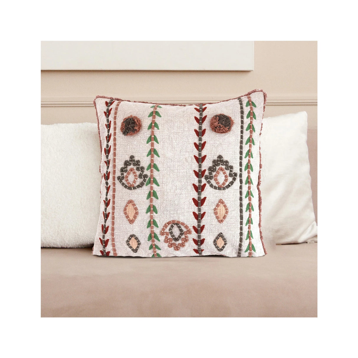 Textural Embroidered Cotton Pillow