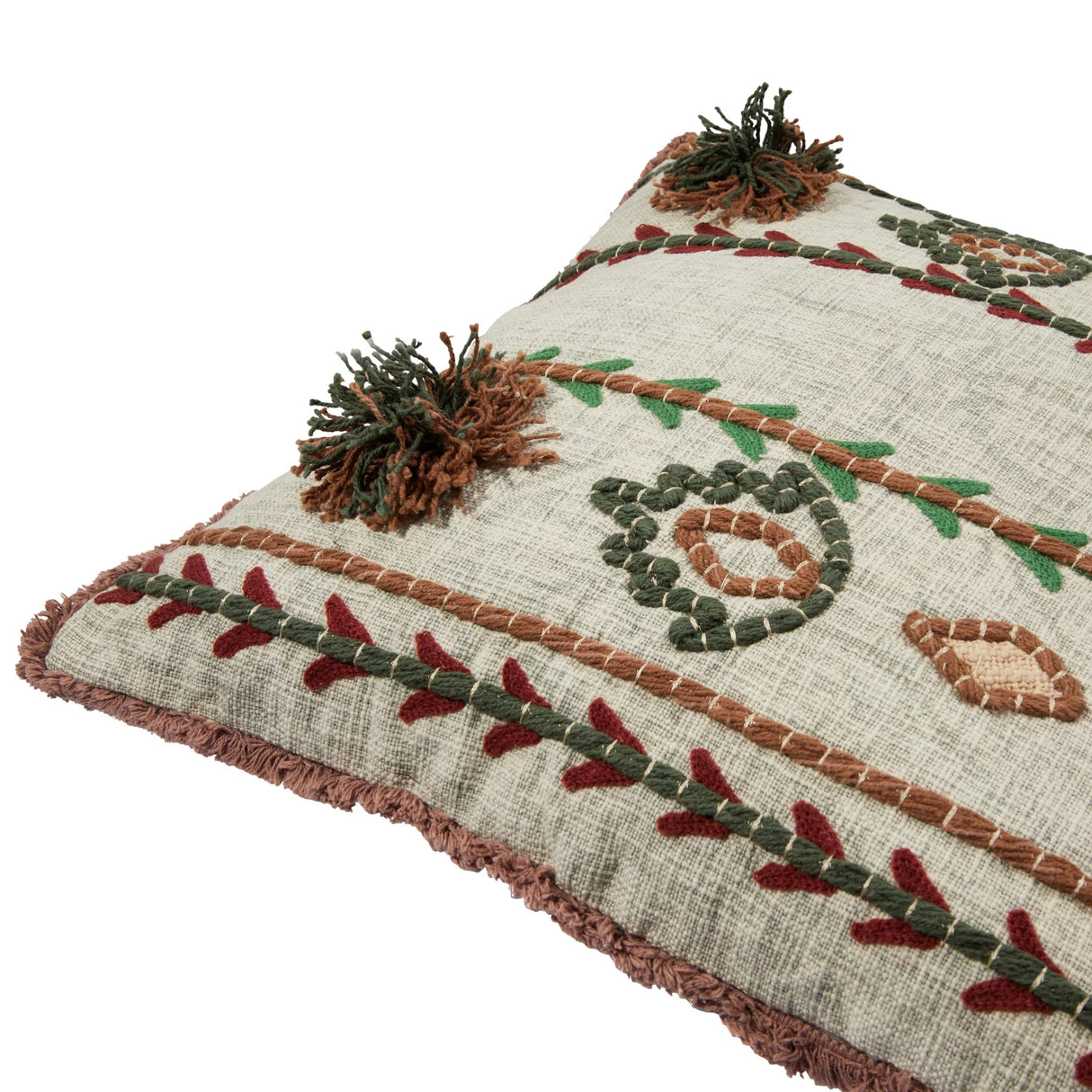 Textural Embroidered Cotton Pillow