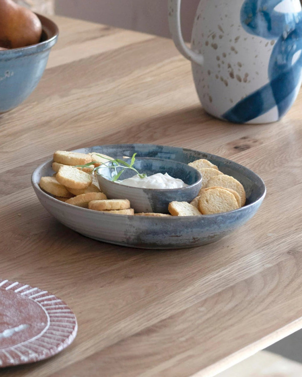 Hand-Painted Stoneware Chip and Dip