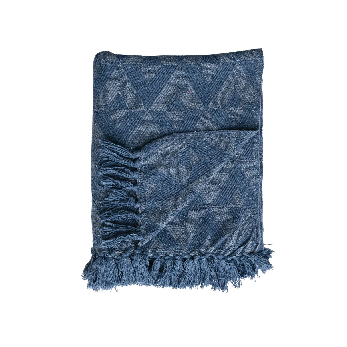 Blue Geometric Woven Cotton Blend Throw