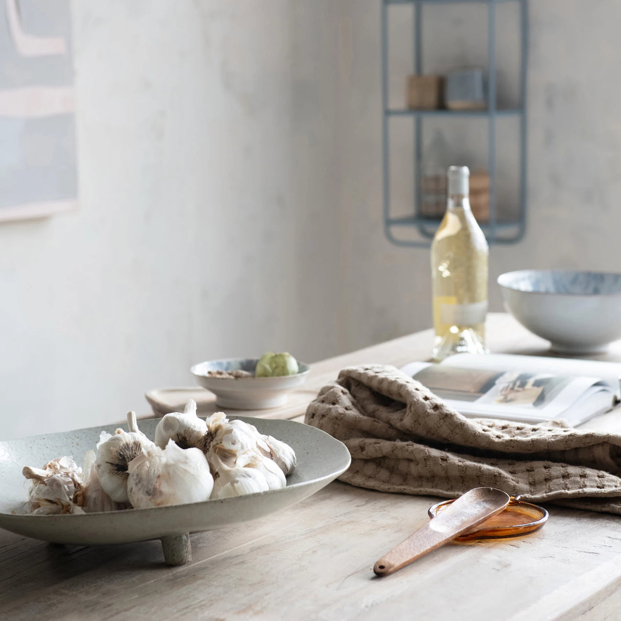 Matte Cream Stoneware Footed Platter