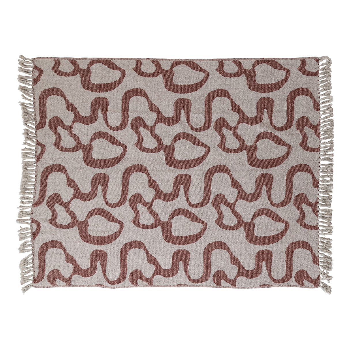 Woven Recycled Cotton Blend Jacquard Throw w/ Abstract Pattern & Fringe, Natural & Brown