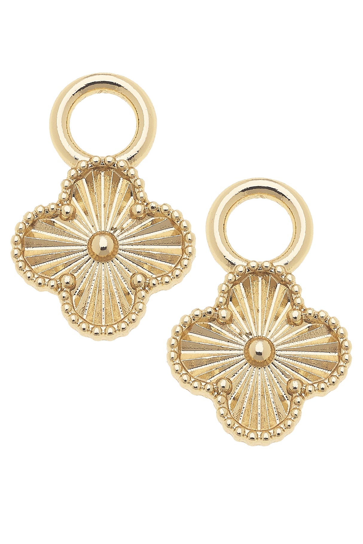 Shiny Gold Fluted Clover Huggie Charm