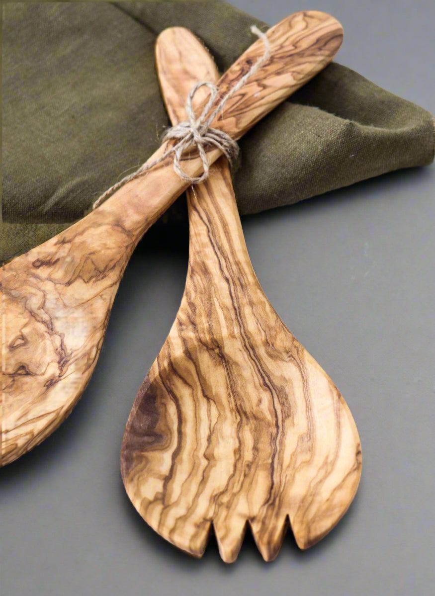 Olive Wood Handmade Salad Servers Set