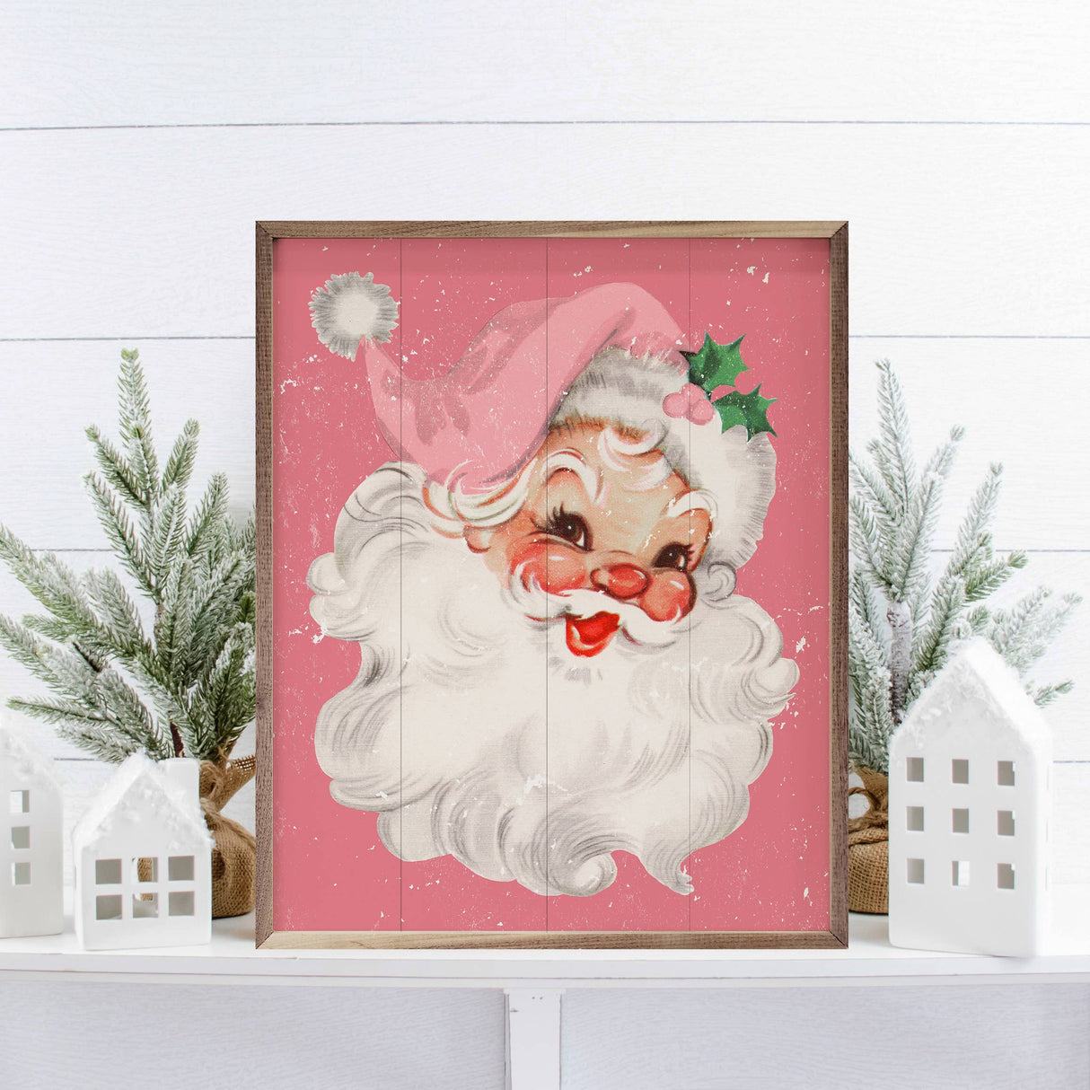 Pink Santa Wood Art