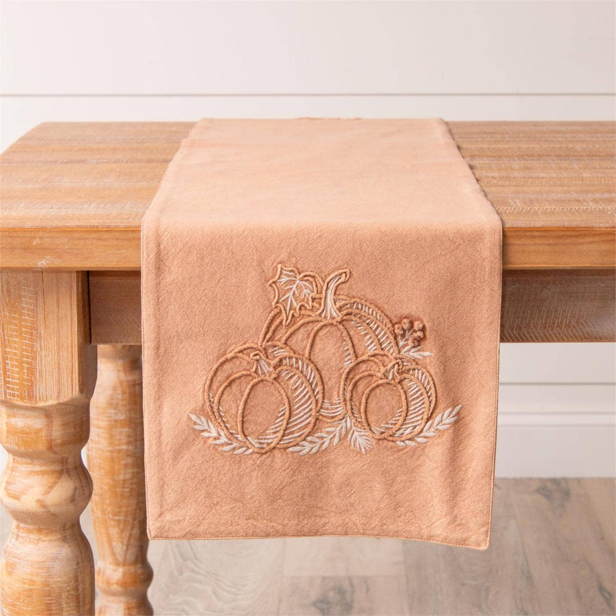 Stonewash Pumpkin Embroidery Table Runner